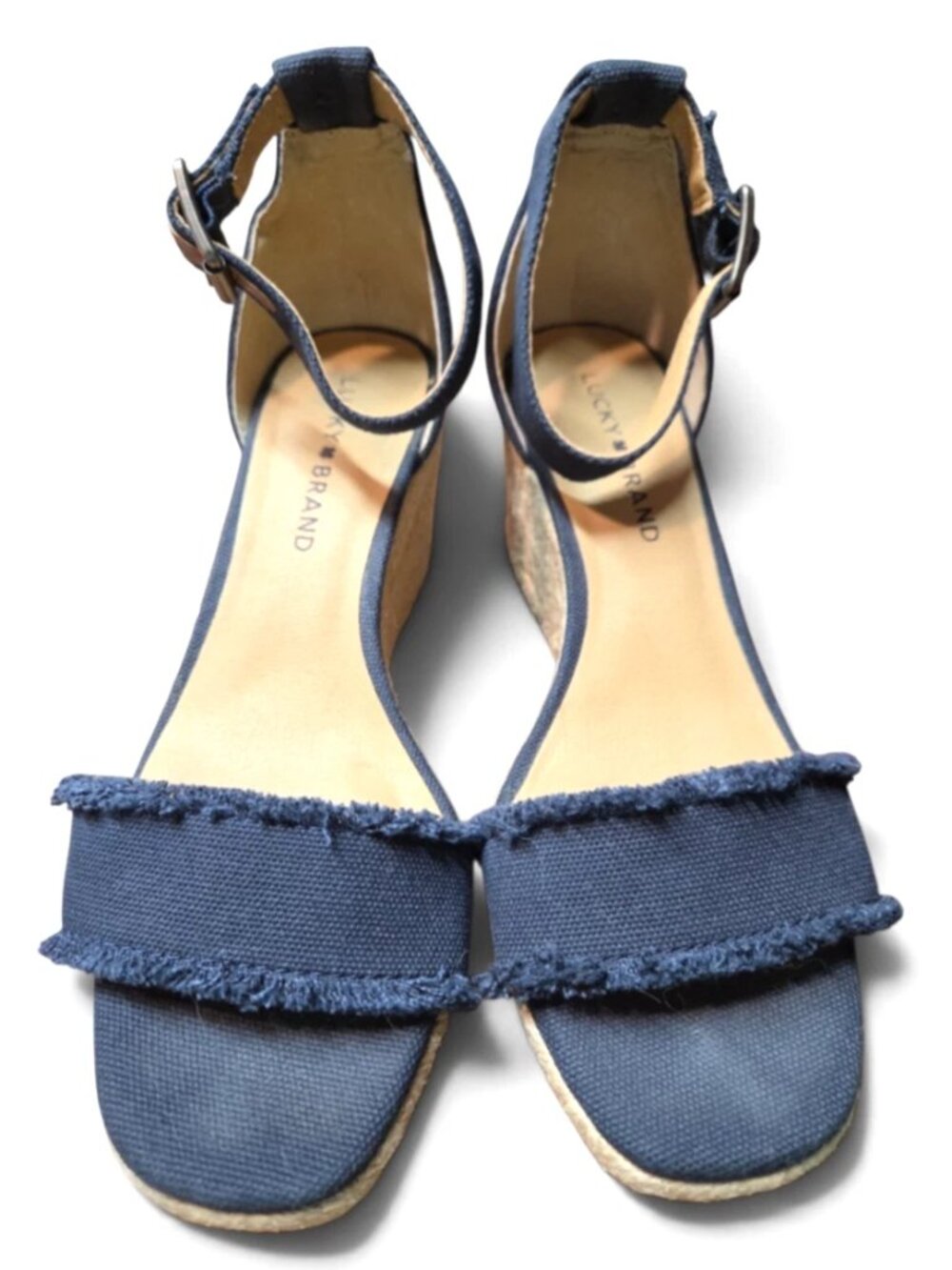 Lucky Brand Jute Wedge Navy Blue Platform Sandal Heels